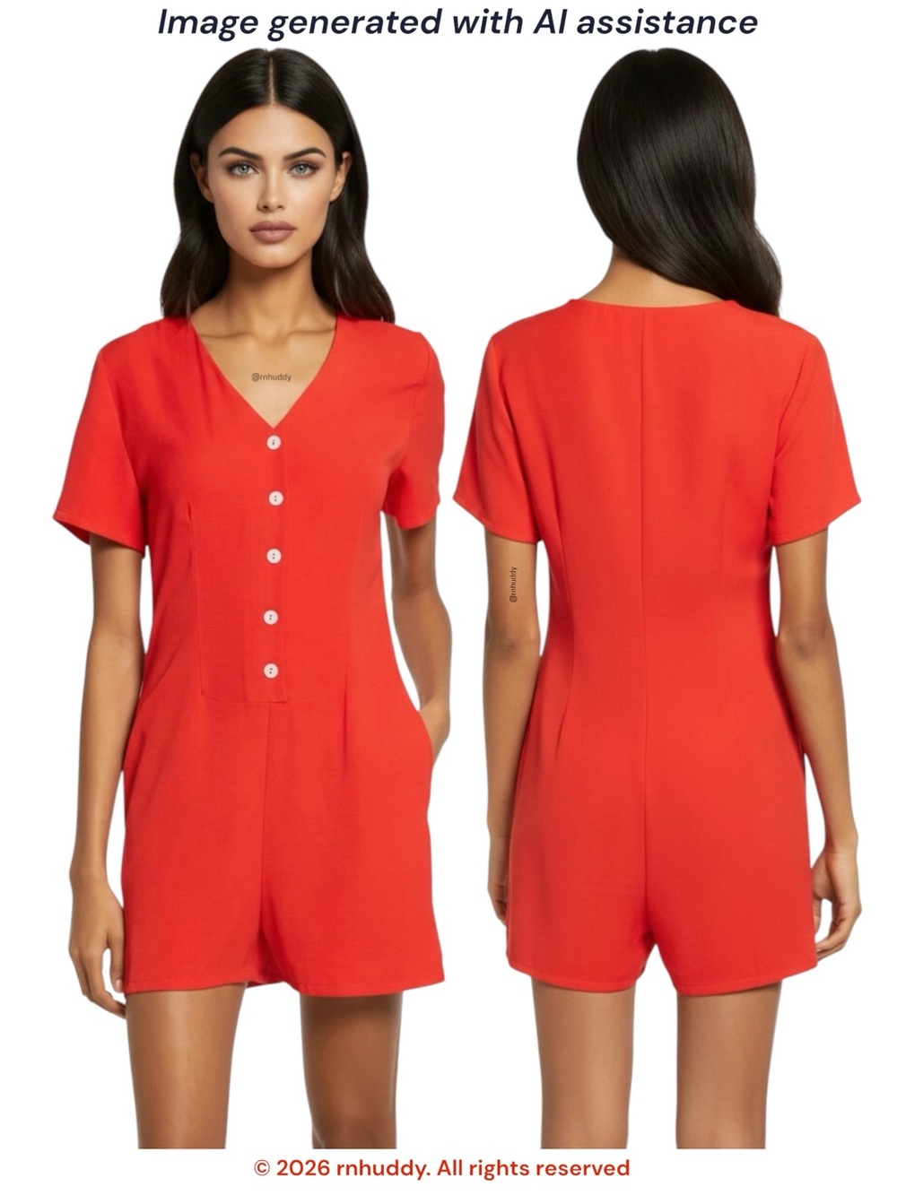 Fraiche by J M red button up romper with pockets